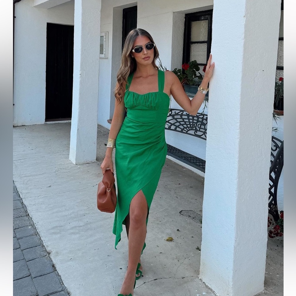 Zara ruchid linen blend midi dress